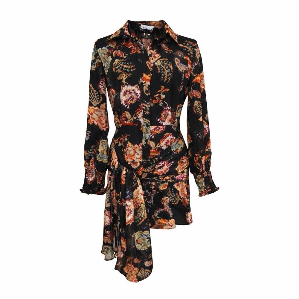 ELLIATT Resort Collection Multi Floral Mini Dress Collared Button Long Sleeve S